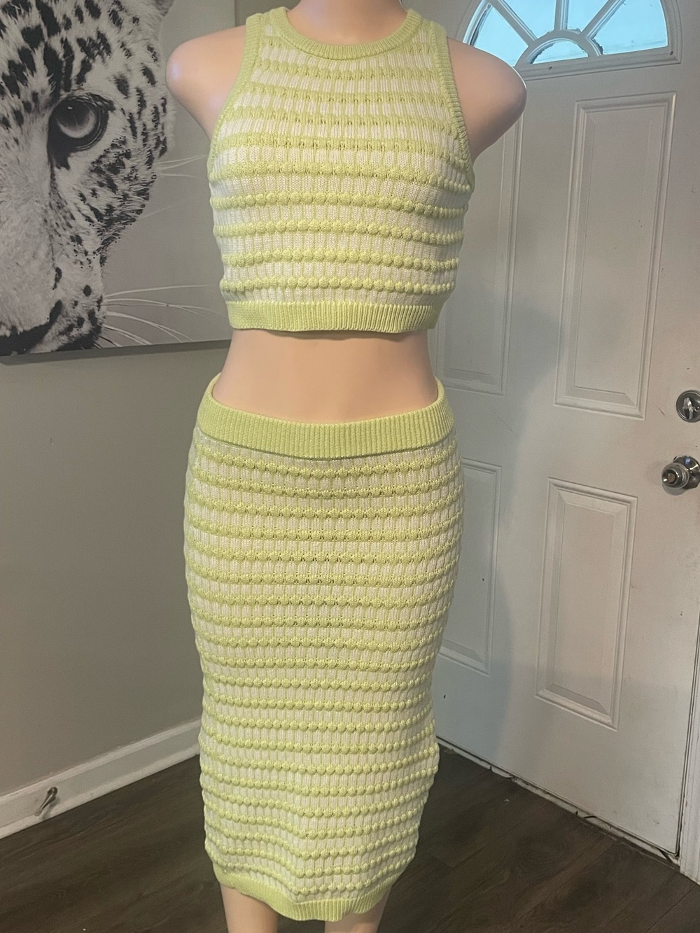 Cucumber & Lime Knit Crop Top & pencil Midi Skirt Set outfit small Forever 21